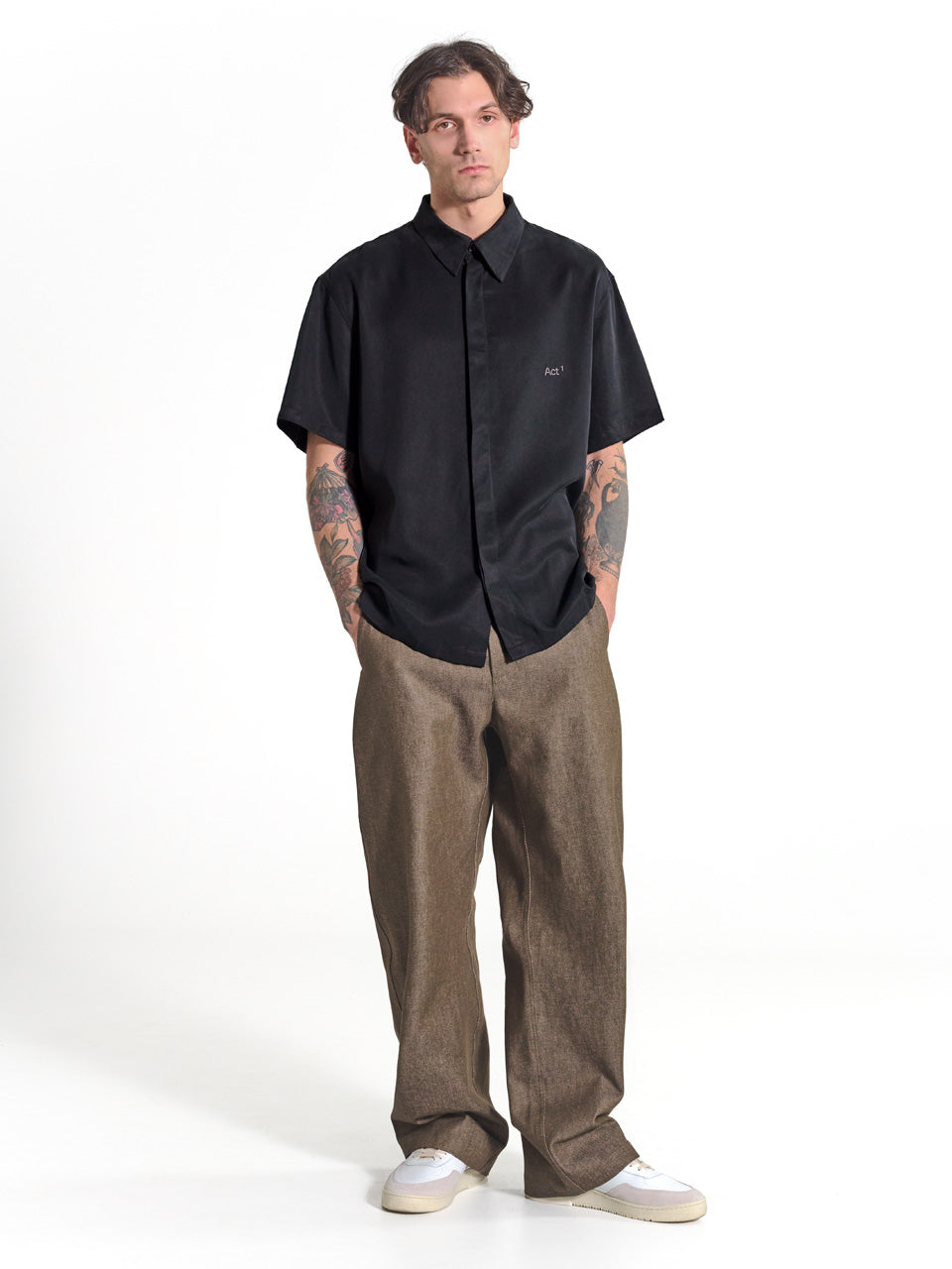 BUTTON UP TENCEL SHIRT TS26 BLACK