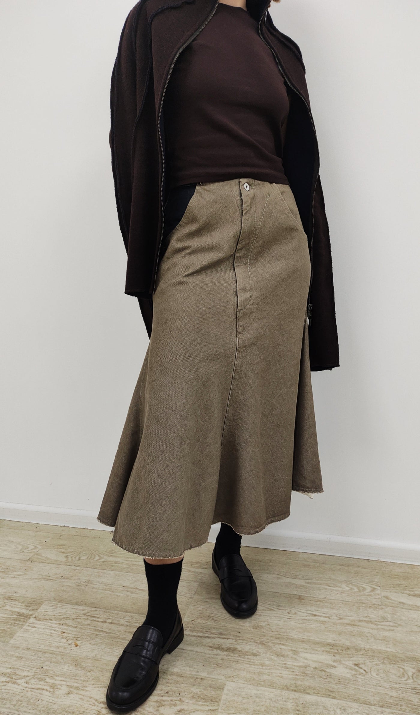 DENIM SKIRT WASHED SAND
