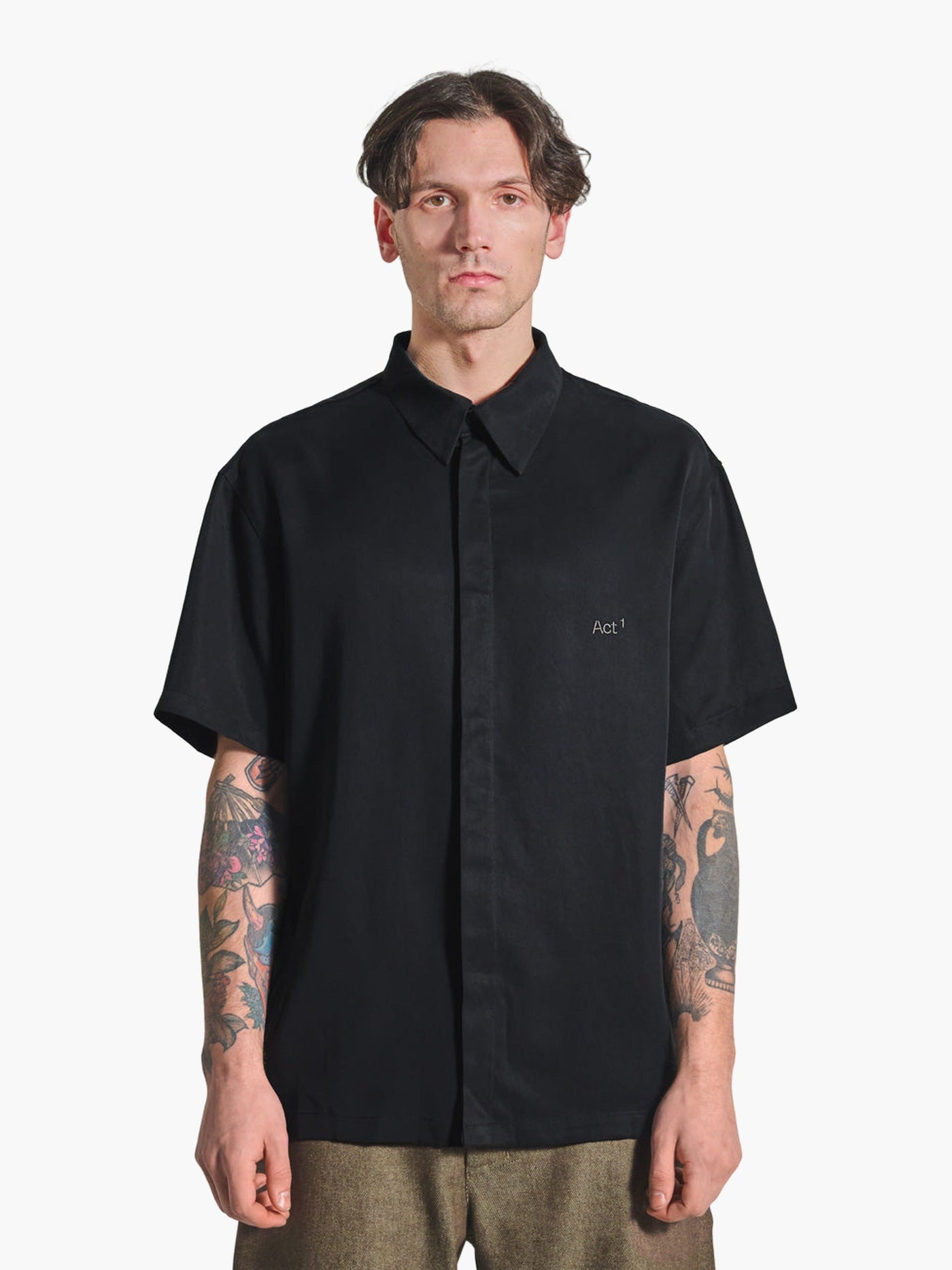 BUTTON UP TENCEL SHIRT TS26 BLACK
