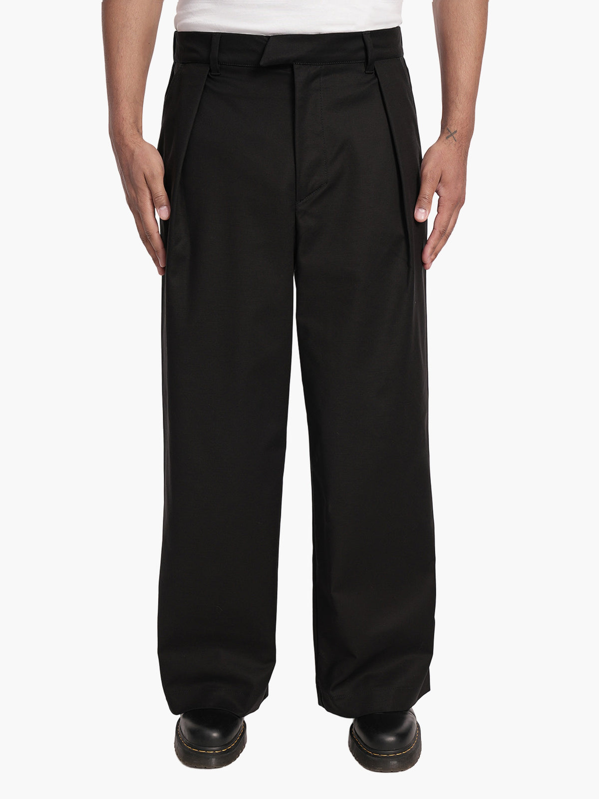 Reverse pleat polycotton trousers